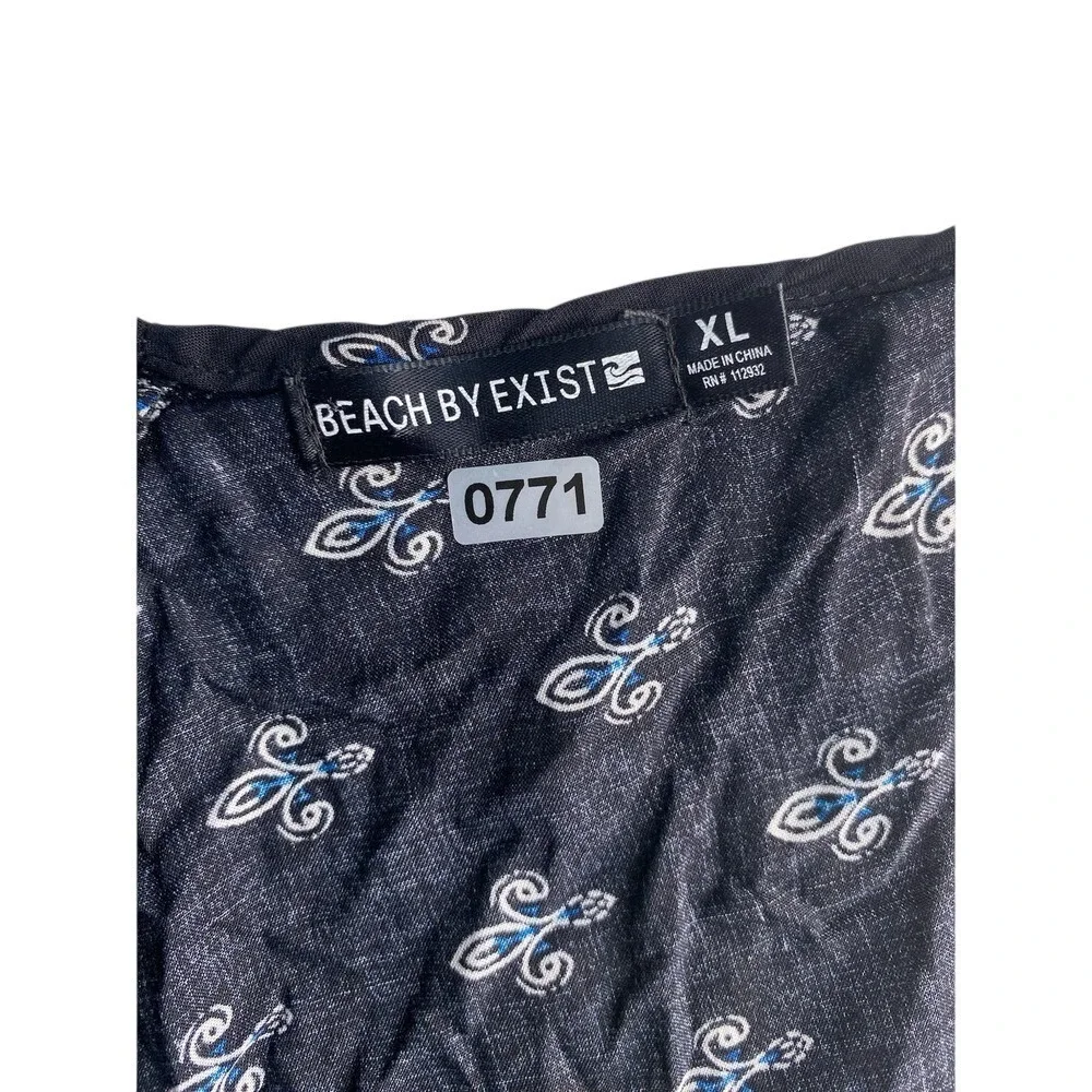 Beach by Exist Women's XL Boho Blue White Sharkbite Cotton Cover-Up